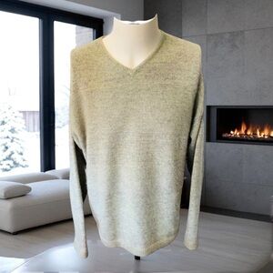 GRANT THOMAS 2-PLY CASHMERE Green Gray Sweater Size Large